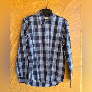 NWOT COASTAORO Blue Plaid Button Down Long Sleeve Men's Shirt Small